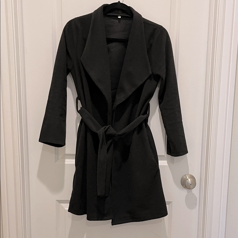 Black Belted light weight fleece jacket with pockets